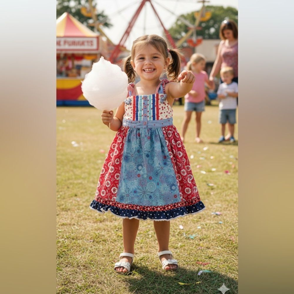 Matilda Jane Girls Jolene Mixed Pattern knot Dress, Size 8